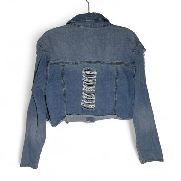 Active USA Distressed Cropped Denim Jacket Size Med - Picture 5 of 6